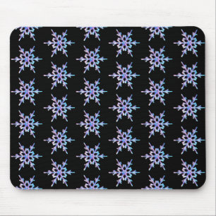 Snowflakes, pastel Iridescent crystal on black Mouse Mat