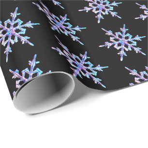 Snowflakes, pastel Iridescent crystal on black Wrapping Paper