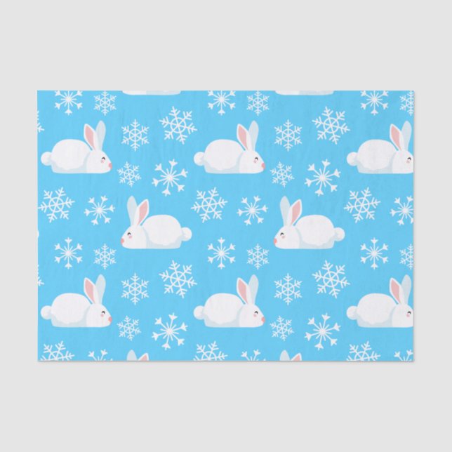 Snowflakes Pattern Cute Bunny Merry Christmas Gift Tissue Paper (Front)