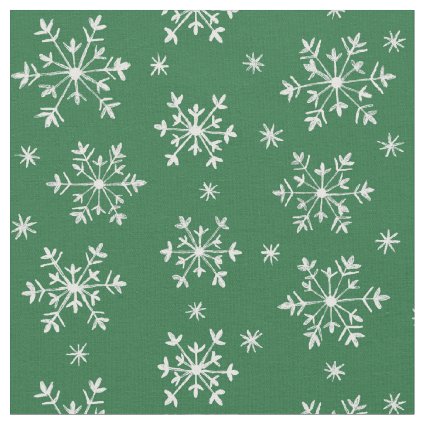 Snowflakes Pattern - Emerald Green Fabric