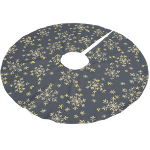 Snowflakes Pattern - Gold on Midnight Blue Brushed Brushed Polyester Tree Skirt