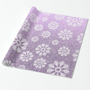 Snowflakes Pattern Holiday Lavender Faux Glitter Wrapping Paper