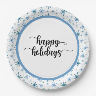 Snowflakes Pattern Holidays Party Paper Plate