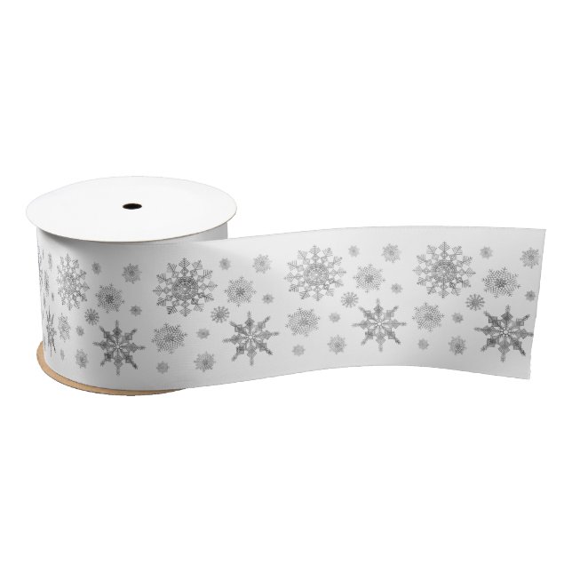 Snowflakes Pattern In Silver Grey Colour Satin Ribbon (Spool)