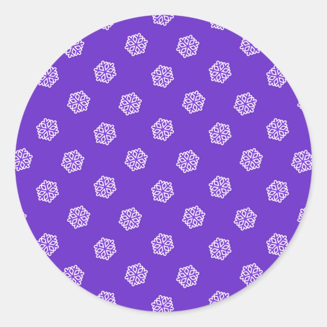 Snowflakes pattern on blue classic round sticker (Front)