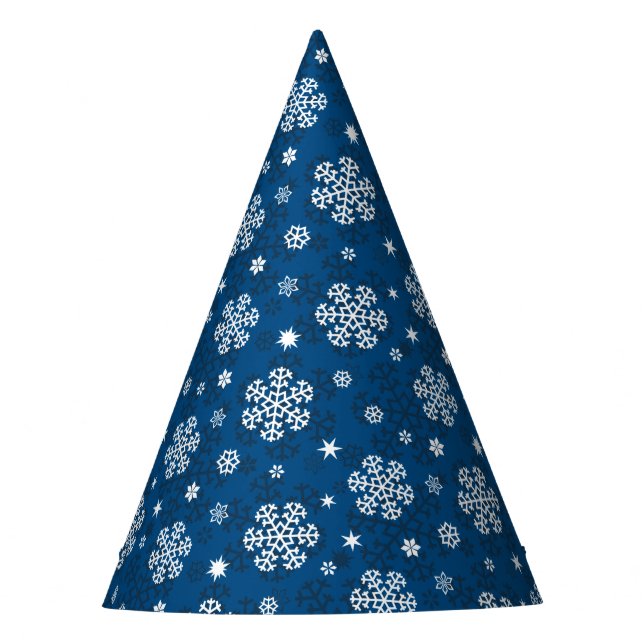 Snowflakes Pattern on Blue Party Hat (Front)