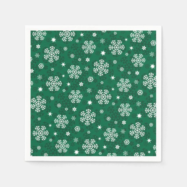 Snowflakes Pattern on Cadmium Green Napkins (Front)