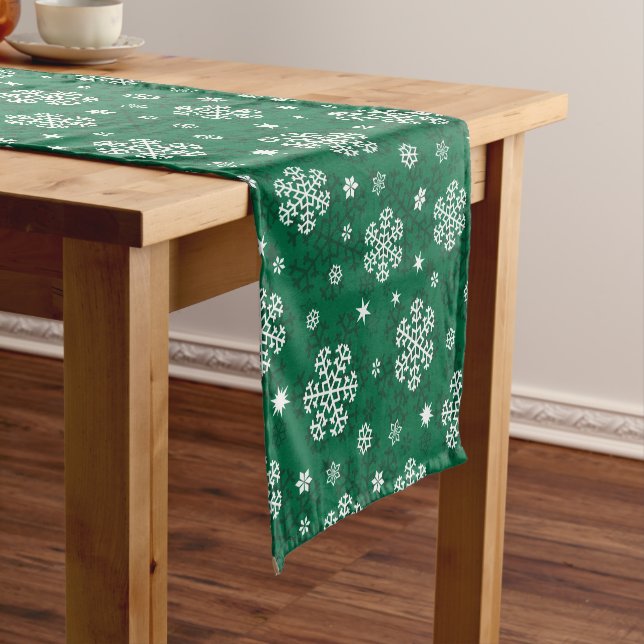 Snowflakes Pattern on Cadmium Green Short Table Runner (In Situ)