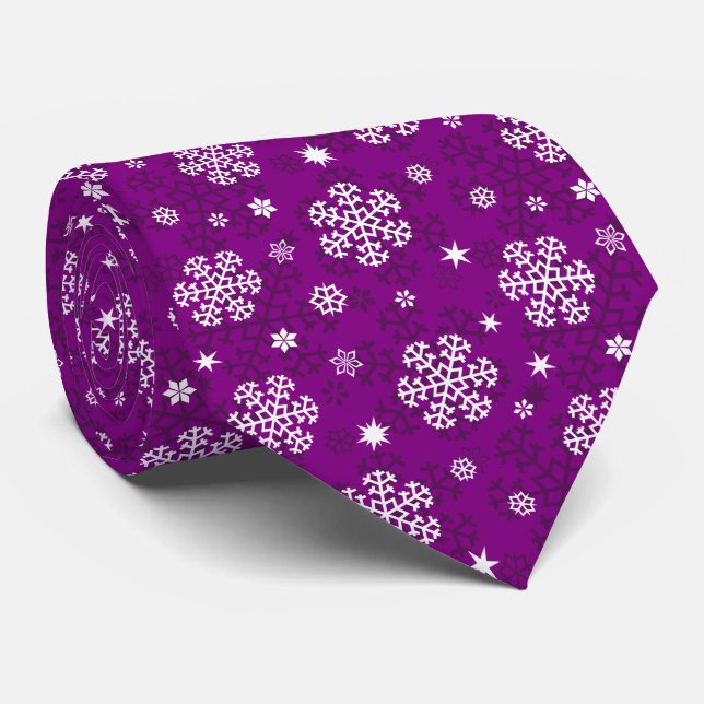Snowflakes Pattern on Purple Neck Tie (Rolled)
