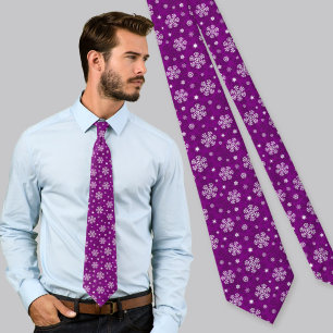 Snowflakes Pattern on Purple Neck Tie