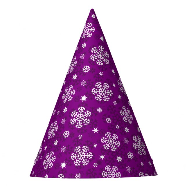 Snowflakes Pattern on Purple Party Hat (Front)