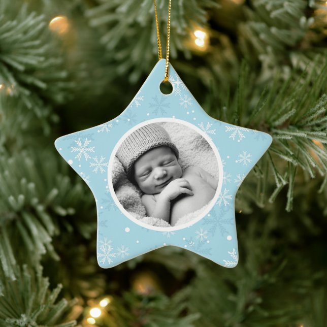 Snowflakes Pattern Photo Christmas Ceramic Tree Decoration (Tree)