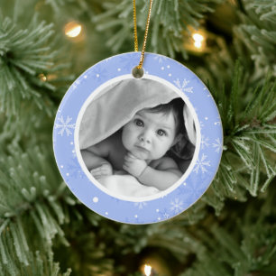Snowflakes Pattern Photo Christmas Ceramic Tree Decoration