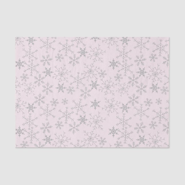 Snowflakes Pattern Pink and Silver Winter Holiday Tissue Paper (Front)