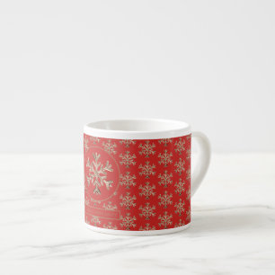 Snowflakes Pattern Red and Gold Christmas Espresso Cup