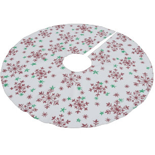 Snowflakes Pattern - Red & Green on Silver Grey Brushed Polyester Tree Skirt