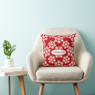 Snowflakes Pattern Red Throw Pillow