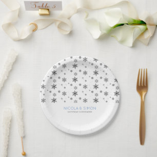 Snowflakes Pattern Ski Winter Wedding  Paper Plate