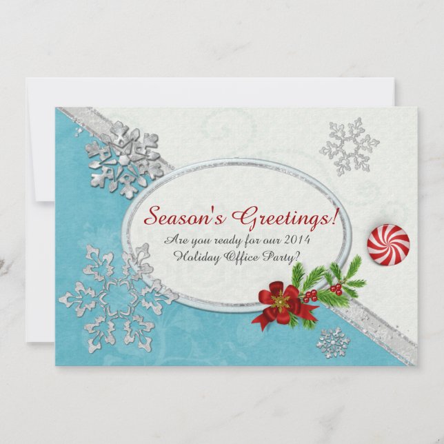 Snowflakes & Peppermint Holiday OFFICE HOME PARTY Invitation (Front)
