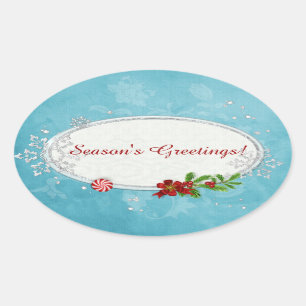 Snowflakes & Peppermint Holiday PERSONALIZED Oval Sticker