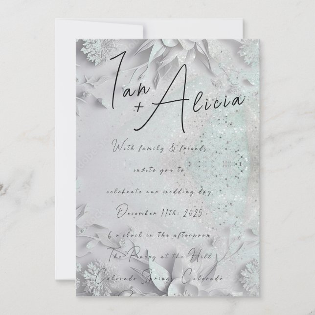 Snowflakes & Petals Square Wedding Invitation (Front)