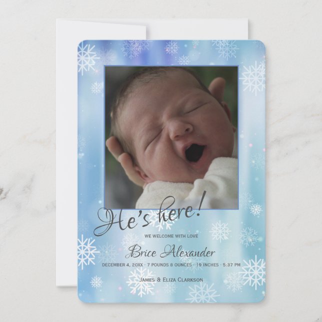 Snowflakes Photo Birth Announcement (Front)