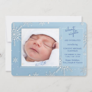 Snowflakes Photo Blue Birth Announcement