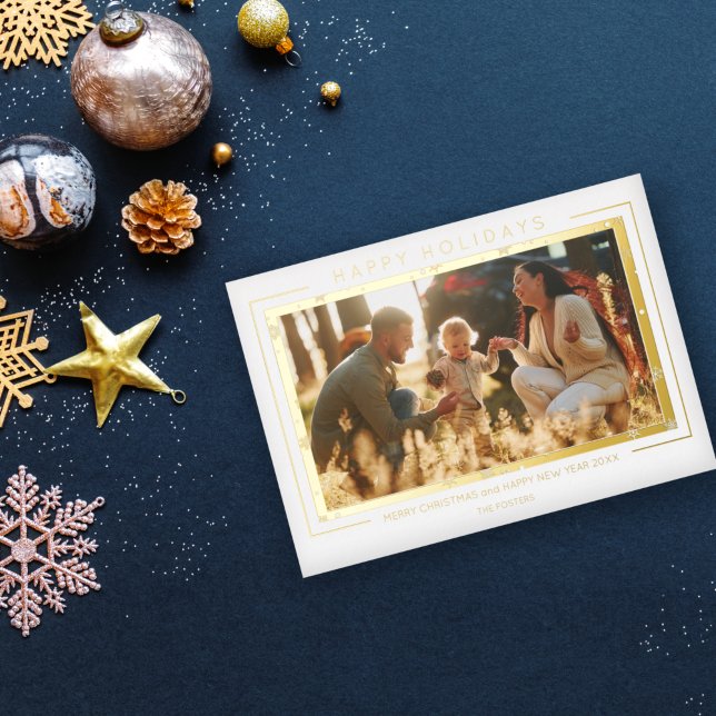 Snowflakes Photo Christmas Chic Simple Typography Foil Holiday Card (Creator Uploaded)