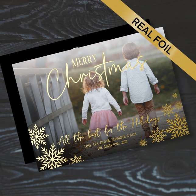 Snowflakes Photo Christmas Foil Holiday Card (Creator Uploaded)