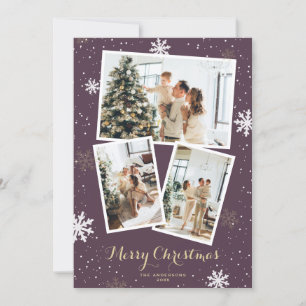 Snowflakes Photo Collage Merry Christmas Card