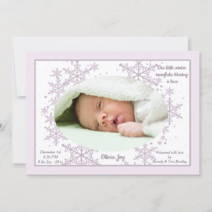 Snowflakes Photo Frame Pink Birth Announcement