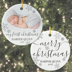 Snowflakes Photo Newborn Baby First Christmas Ceramic Tree Decoration