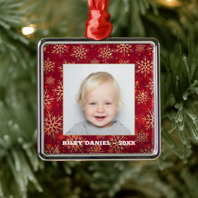 Snowflakes Photo Red Metal Tree Decoration (Tree)