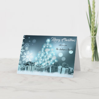 Snowflakes Pine tree Light Blue Merry Christmas Card