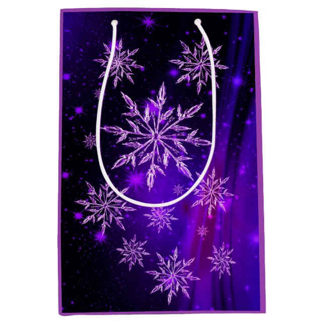 Snowflakes pink and purple winter snowflake medium gift bag (Front)