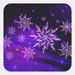 Snowflakes pink and purple winter snowflake square sticker