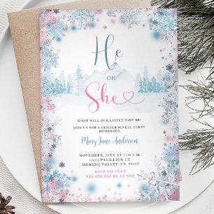 Snowflakes PInk Blue Gender Reveal Invite
