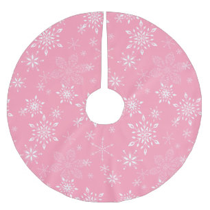 Snowflakes Pink Brushed Polyester Tree Skirt