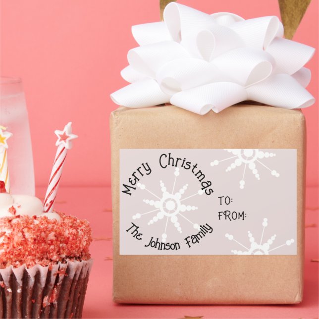 Snowflakes Pink Christmas Rectangular Sticker (Party)