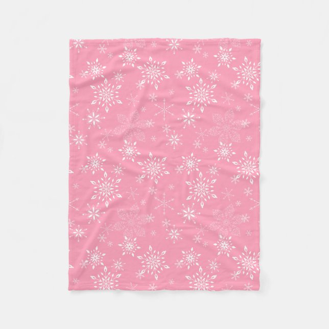 Snowflakes Pink Fleece Blanket (Front)