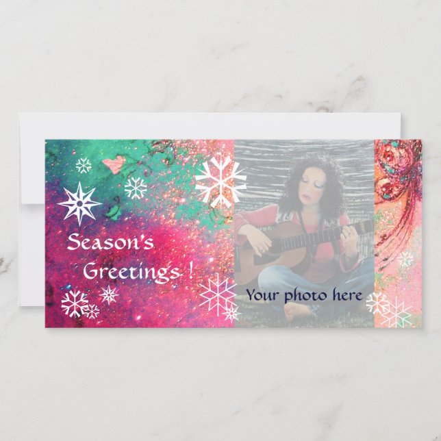 SNOWFLAKES  pink ,fuchsia,green,white Holiday Card (Front)