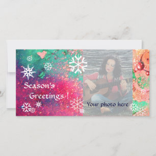 SNOWFLAKES  pink ,fuchsia,green,white Holiday Card