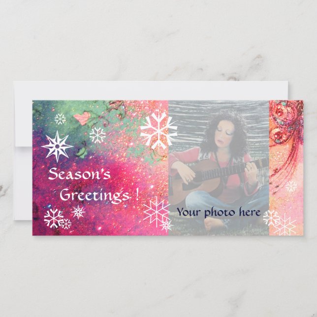 SNOWFLAKES  pink ,fuchsia,green,white Holiday Card (Front)