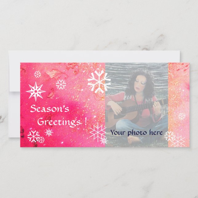 SNOWFLAKES, pink ,fuchsia,white Holiday Card (Front)