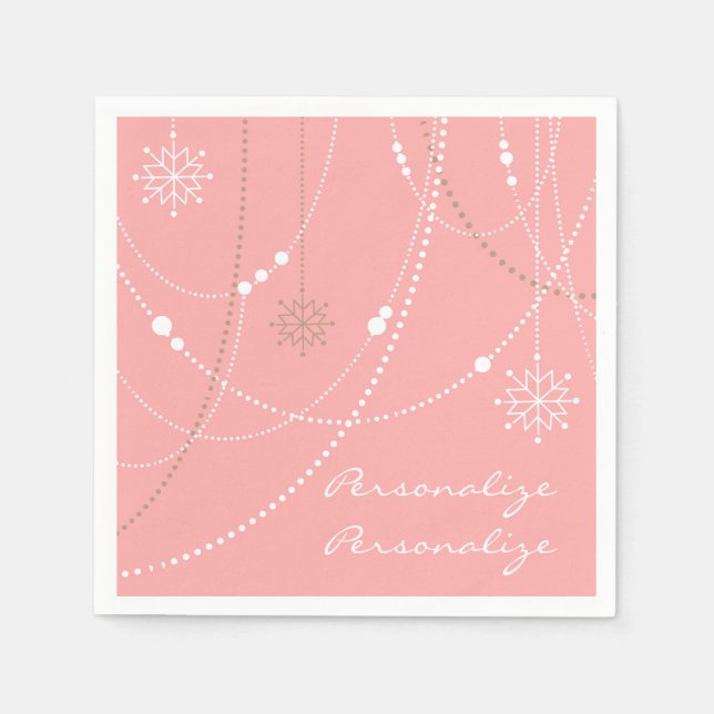 Snowflakes pink mid century elegant winter cute napkin (Front)