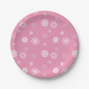 Snowflakes Pink Paper Plate