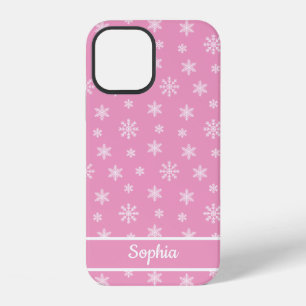 Snowflakes Pink pattern personalised name iPhone 12 Case
