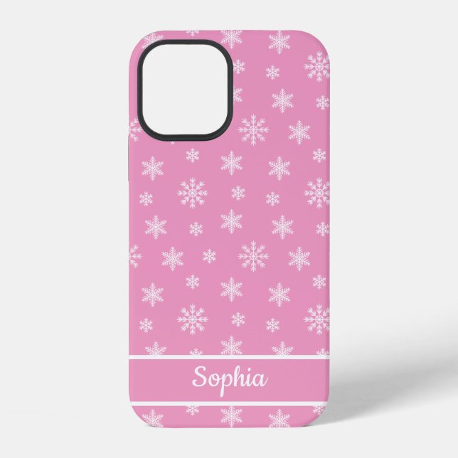 Snowflakes Pink pattern personalised name iPhone Case (Back)