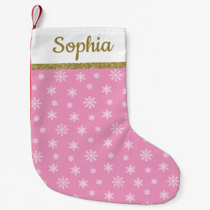 Snowflakes Pink pattern personalised name Small Christmas Stocking