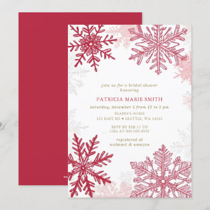 Snowflakes Pink Red Christmas Winter Bridal Shower Invitation
